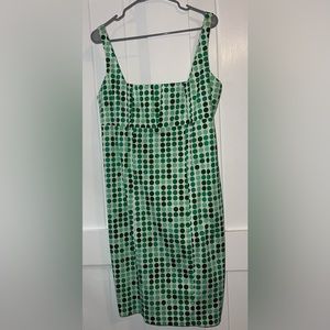 Calvin Klein Midi Length Dress. Size: 14, Color: Green/White Polka Dots.